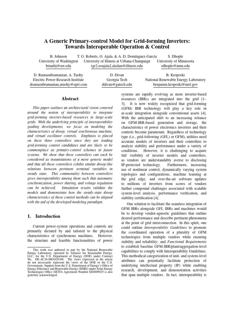 A Generic Primary-Control Model For Grid-Forming Inverters | PDF ...