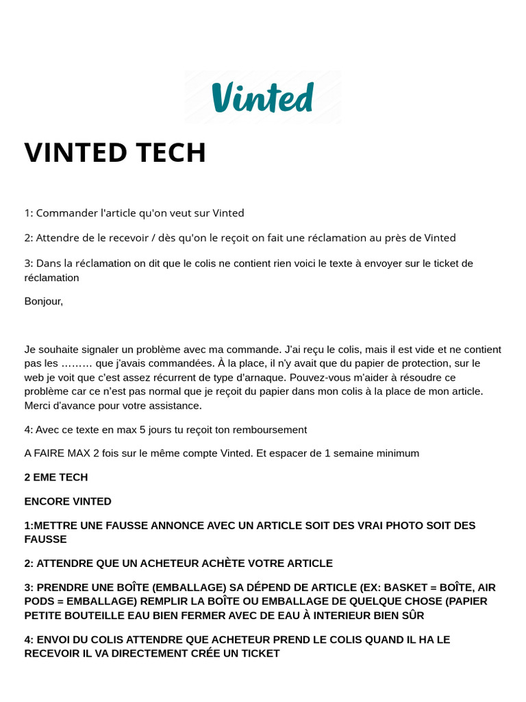 Réclamations et remboursements Vinted | PDF | Finance et gestion ...