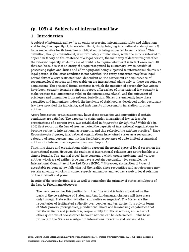 Subjects of International Law Explained | PDF | International Law | Treaty