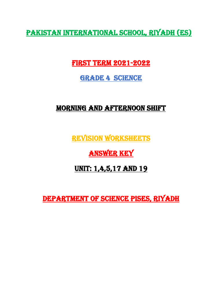 1st Term Revision Worksheets.A.Key | PDF | Mammals | Reptile