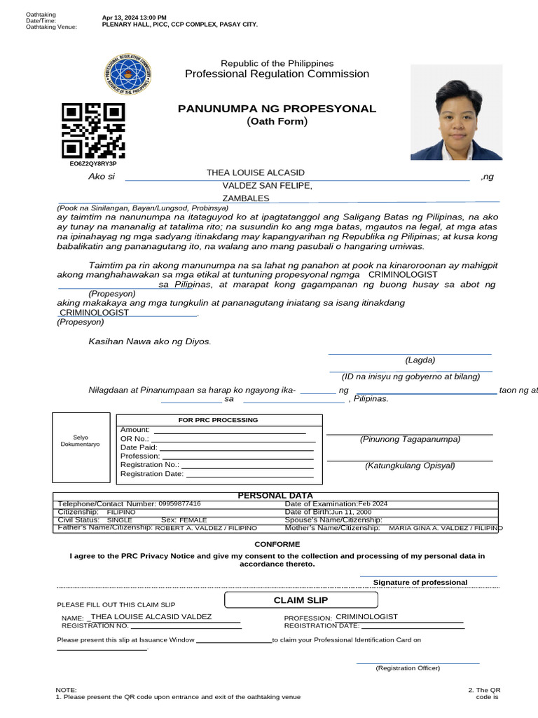 Panunumpa NG Propesyonal: Professional Regulation Commission | PDF
