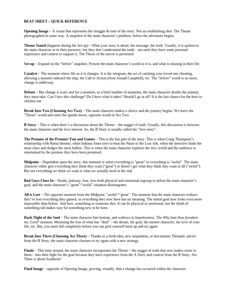 Beat Sheet Quick Reference | PDF | General Fiction