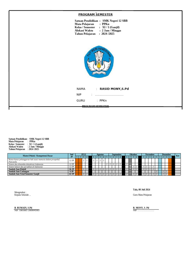 Program Semester Kelas Xi, SMK Neg 12 2024 - 2025, Akreditas | PDF