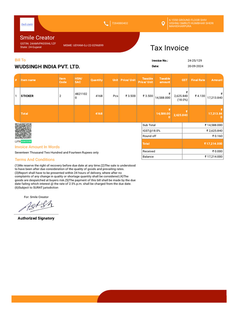 Sale - 24-25 129 - 20-09-2024 | PDF | Invoice | Taxation
