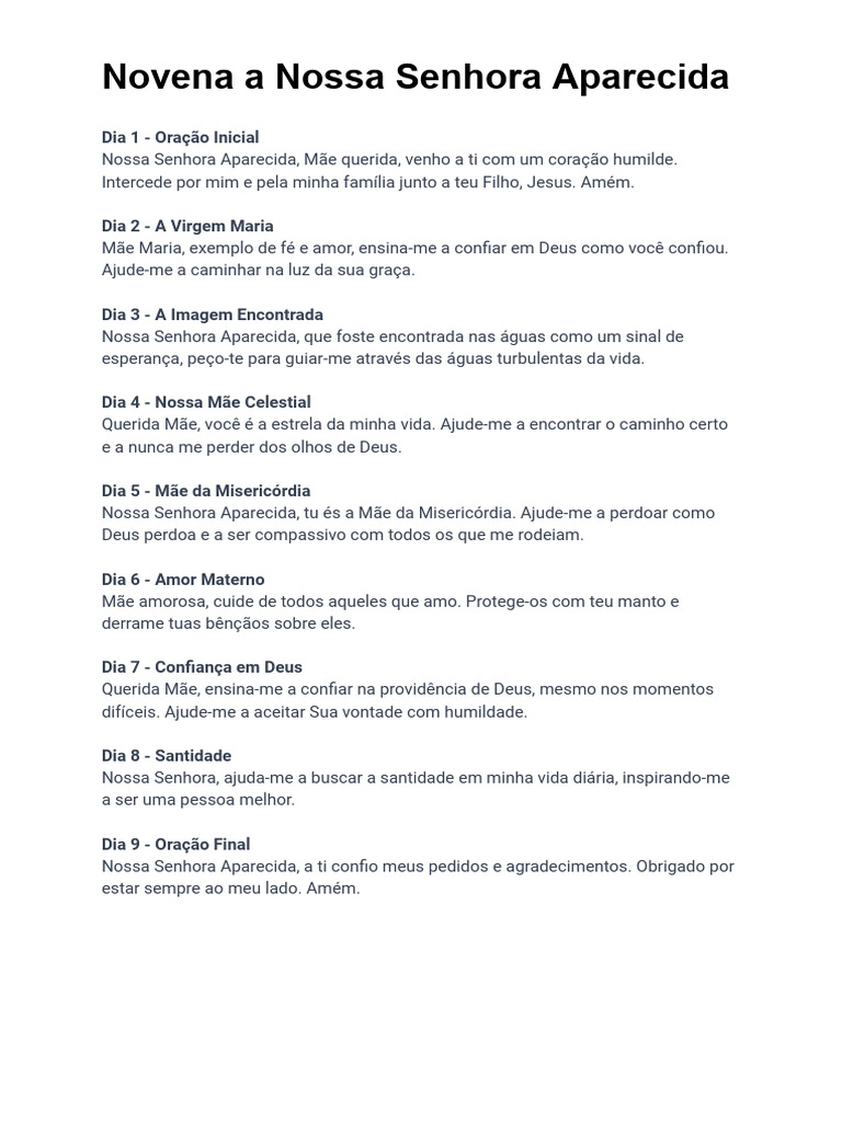 Novena a Nossa Senhora Aparecida | PDF