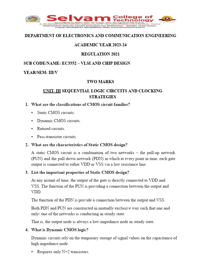 VLSI Unit - 3 2marks | PDF | Cmos | Logic Gate