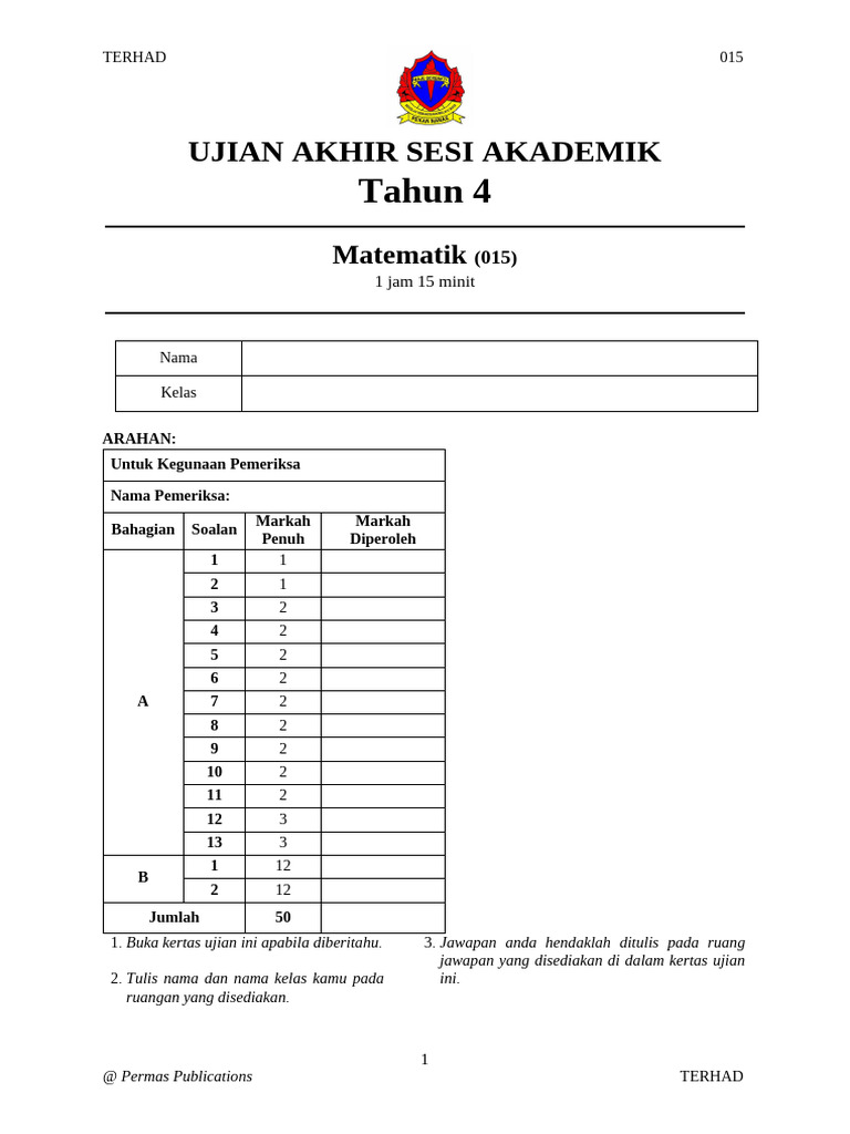 MP Uasa Math T4 | PDF