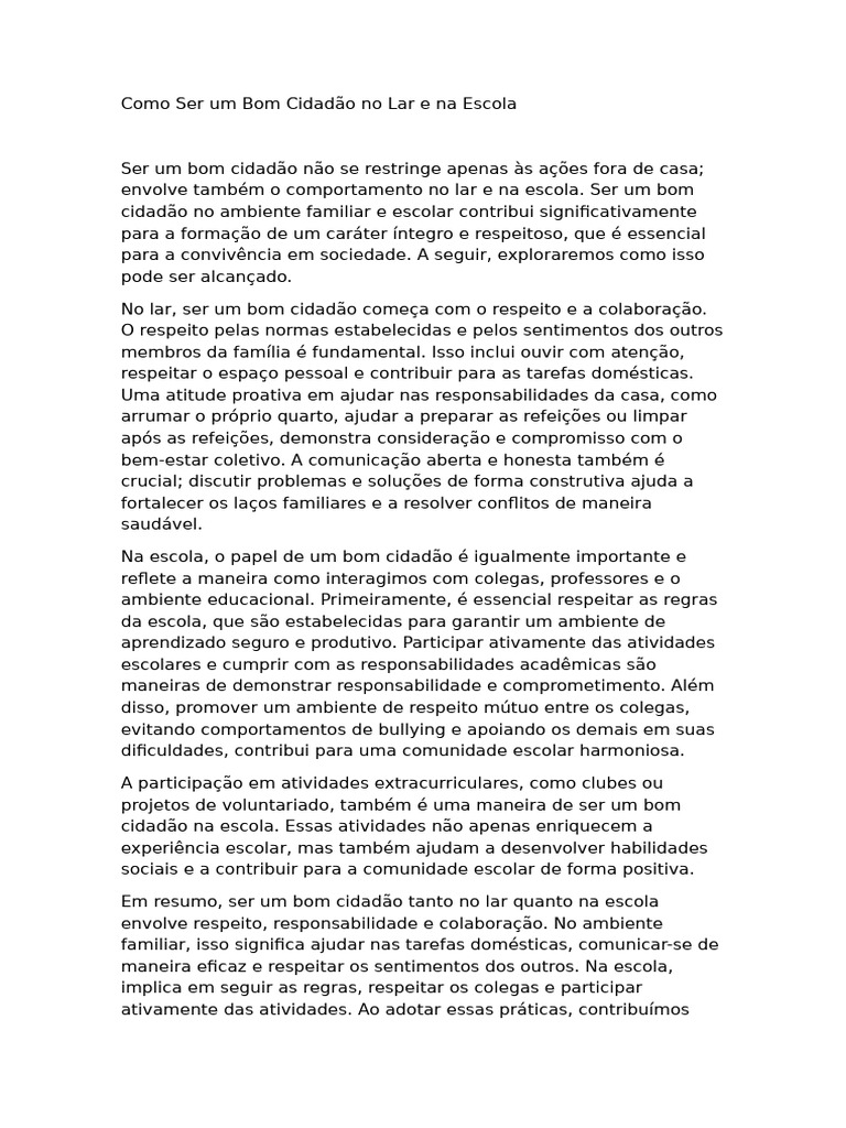 Como Ser um Bom Cidadão em Casa e na Escola | PDF | Assédio moral ...