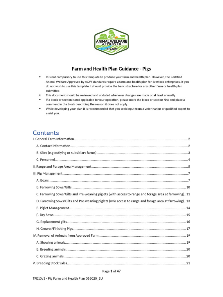 Pig Farm Health Plan Template Guide | PDF | Pig | Wild Boar