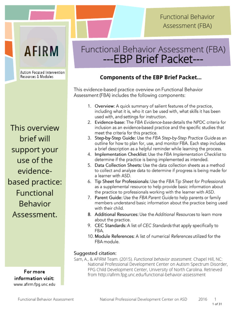 FBA EBP Brief Packet | PDF | Individualized Education Program | Autism ...