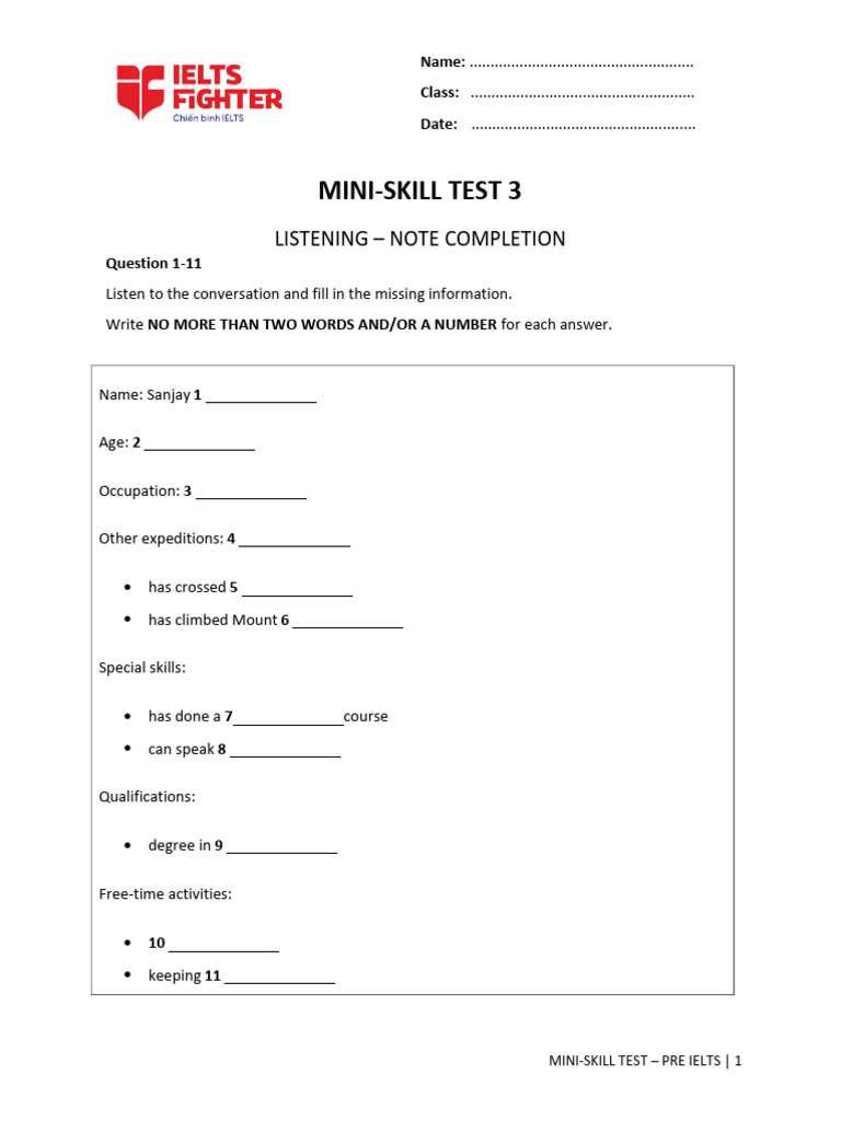 Pre-IELTS Mini Skill Test Guide | PDF | Matter | Gases
