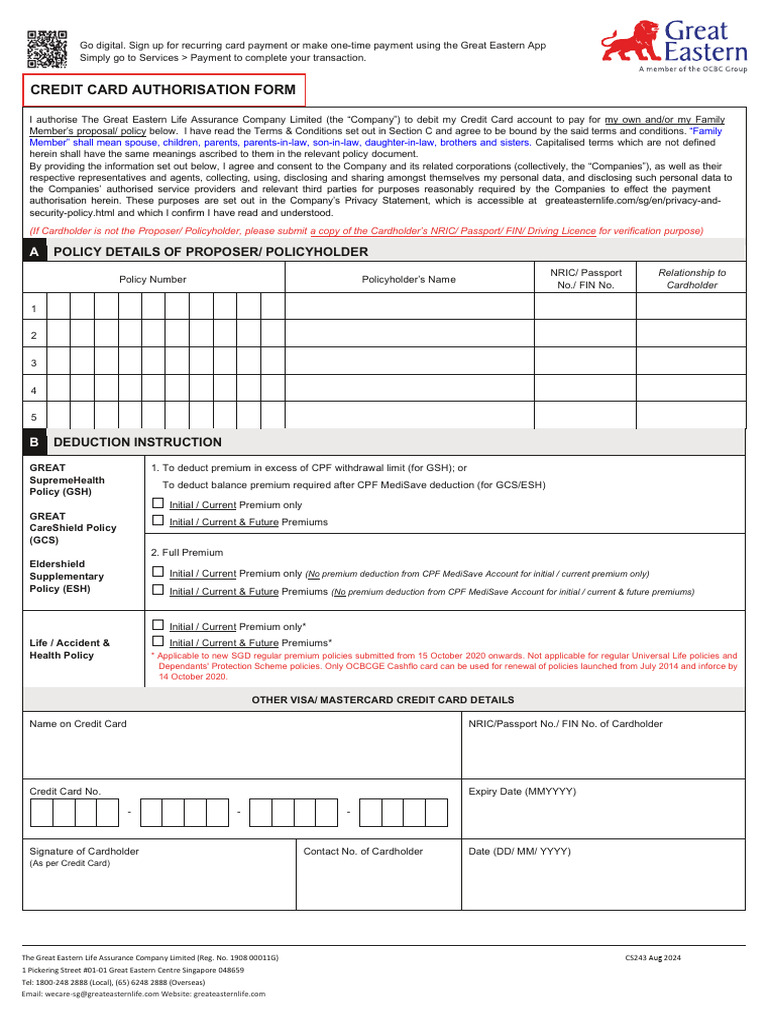 Great Eastern Credit Card Authorization Form | PDF | Insurance | Credit ...