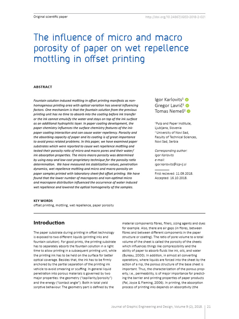 Impact of Paper Porosity on Offset Mottling | PDF | Porosity | Absorbance
