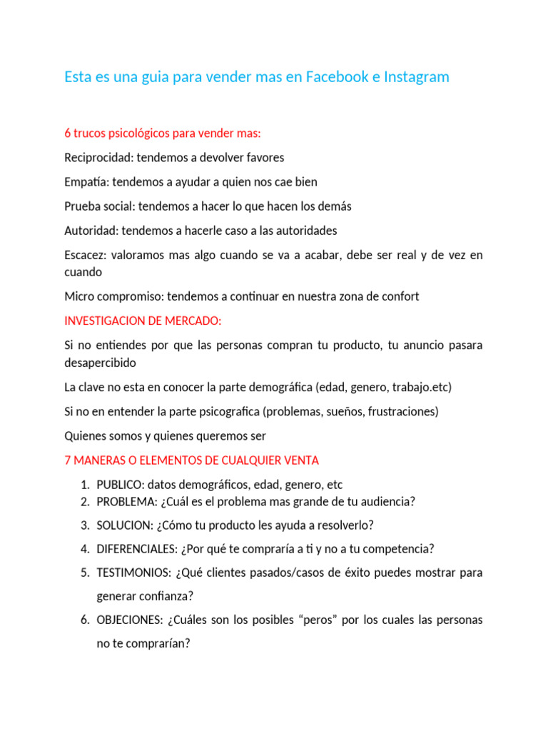 Esta Es Una Guia para Vender Mas en Facebook e Instagram | PDF | Marketing