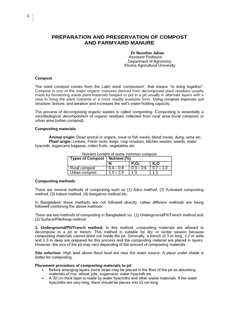 Compost and Farmyard Manure Preparation | PDF | Compost | Manure