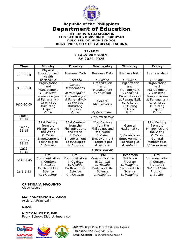 Pulo Senior High School Class Program 2024-2025 | PDF
