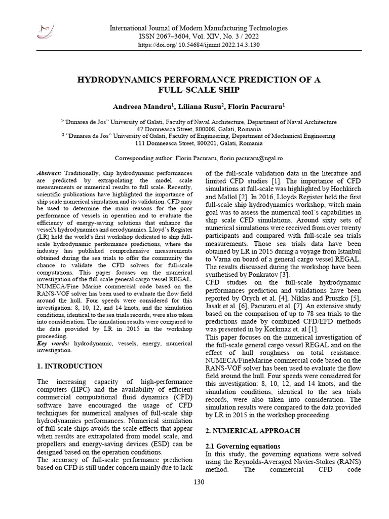 Full-Scale Ship Hydrodynamic Analysis | PDF | Fluid Dynamics ...