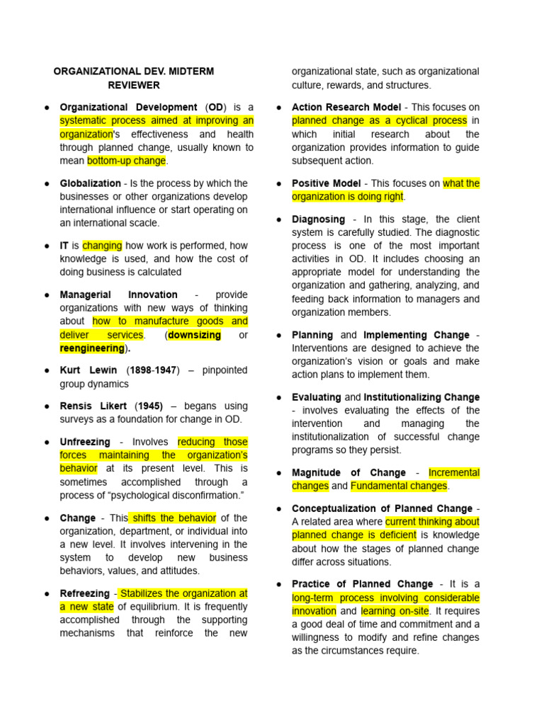 Organizational-Dev. Reviewer Midterm | PDF | Organization Development ...