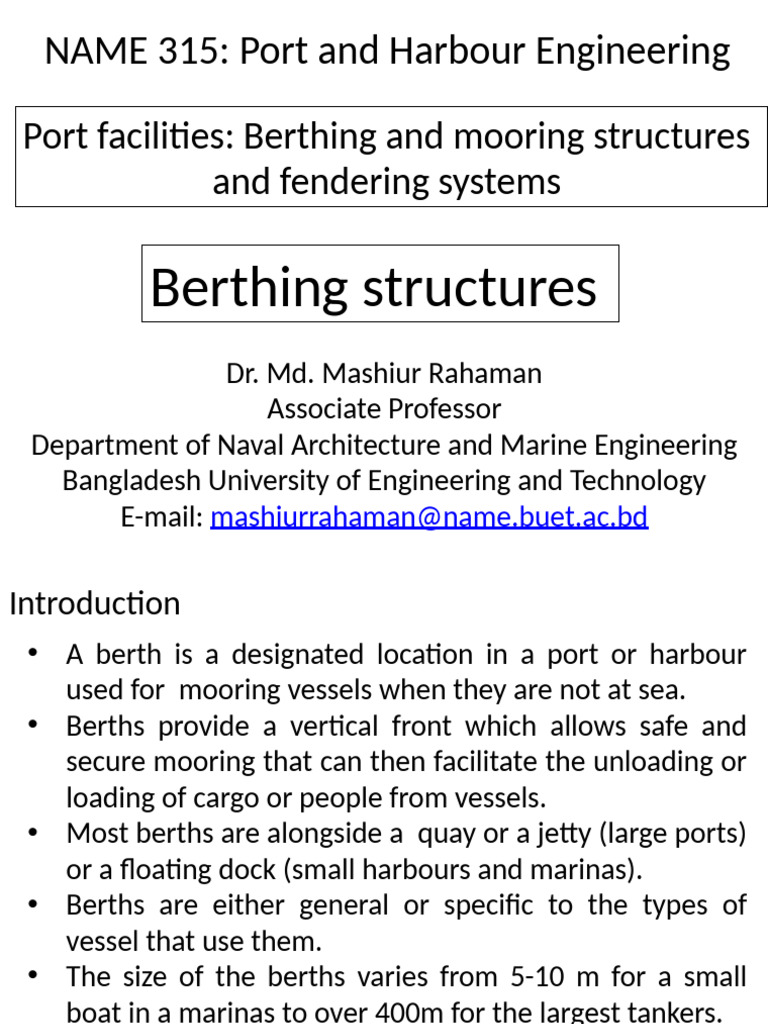 Port and Harbour Berthing Structures Guide | PDF | Cargo | Port