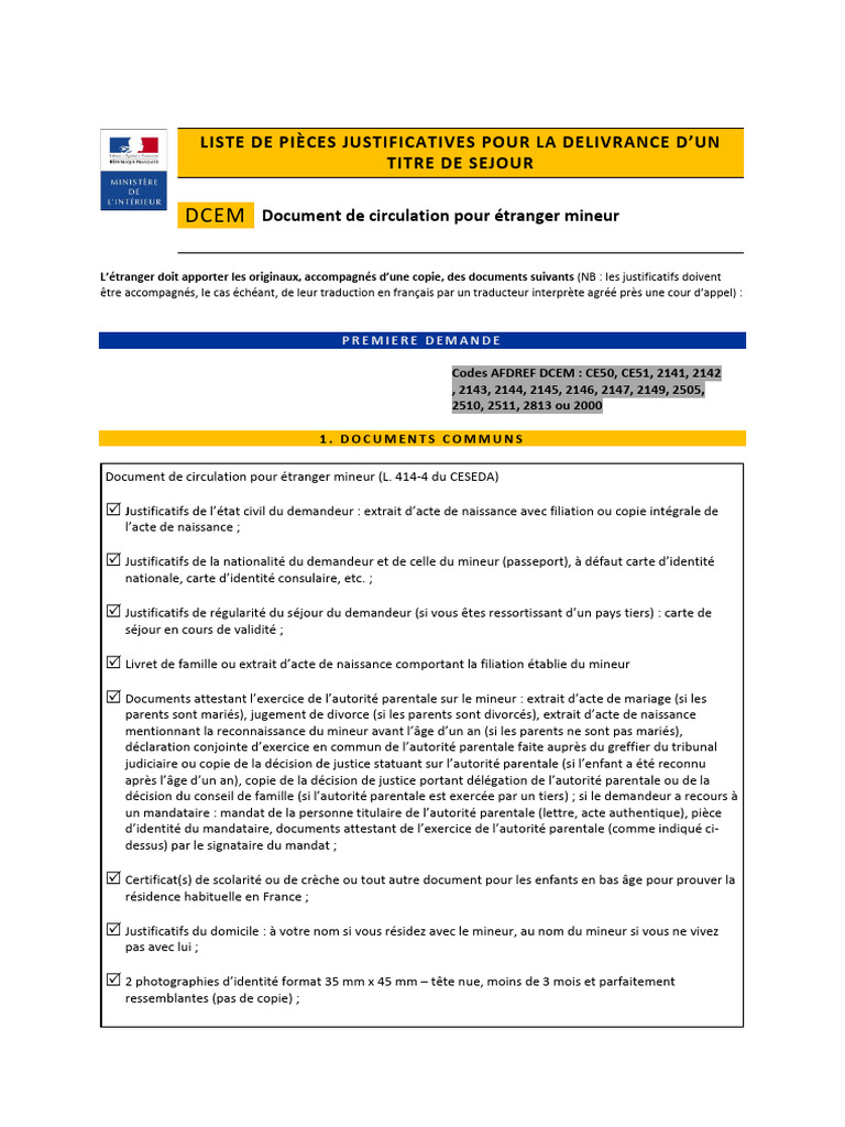 Justificatifs pour DCEM mineurs étrangers | PDF | Certificat de ...