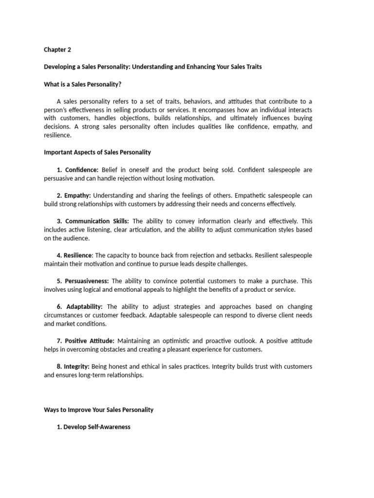 Enhancing Your Sales Personality Traits | PDF | Sales | Psychological ...