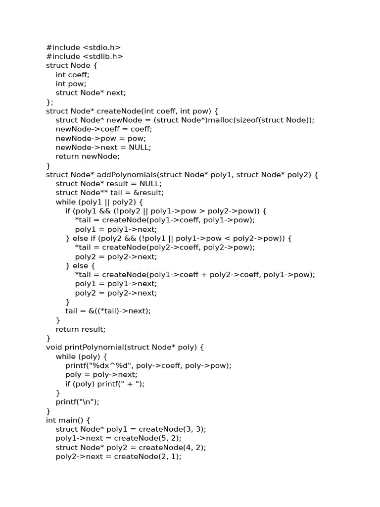 Add Two Polynomial | PDF