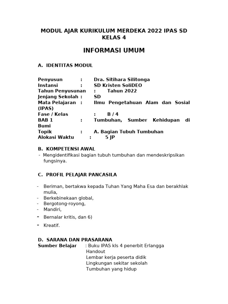 Modul Ajar Kurikulum Merdeka IPAS SD | PDF | Karier & Perkembangan ...