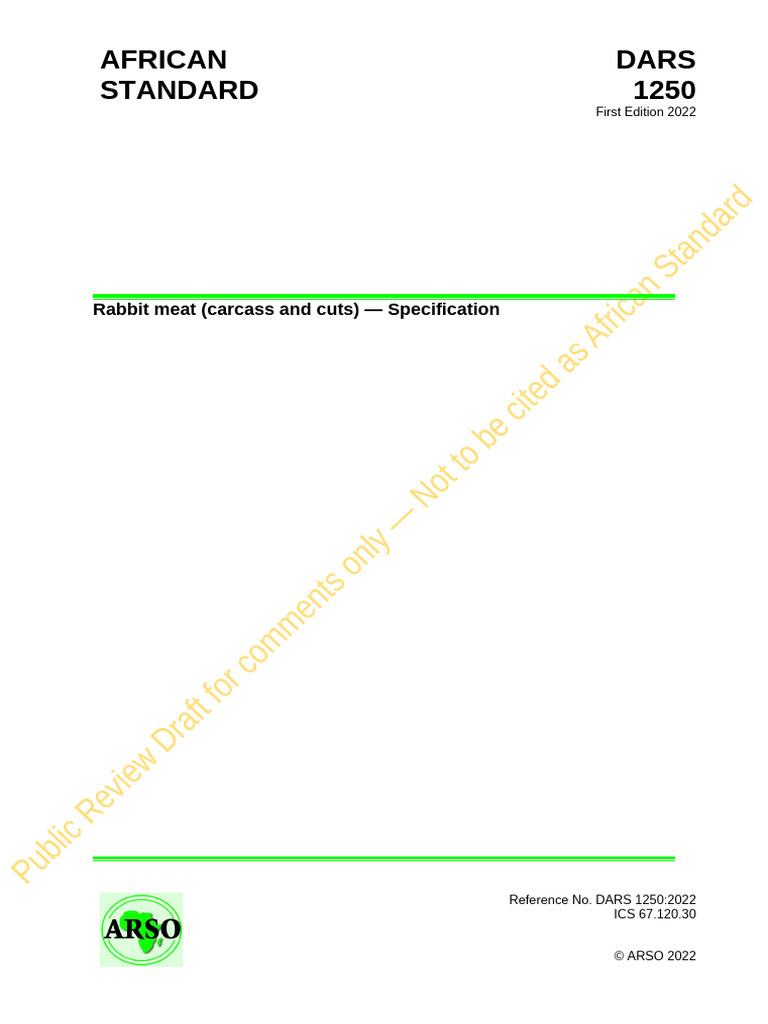 DARS 1250 2022, Rabbit Meat - Carcases and Cuts - Specification | PDF ...