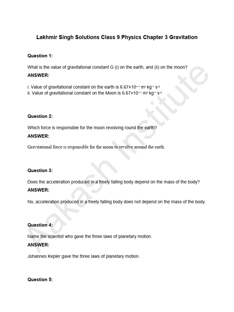 Class 9 Physics: Gravitation Solutions | PDF | Buoyancy | Weight