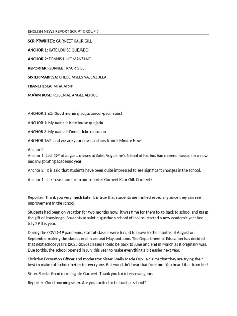 English news report script group 5 pdf lifestyle