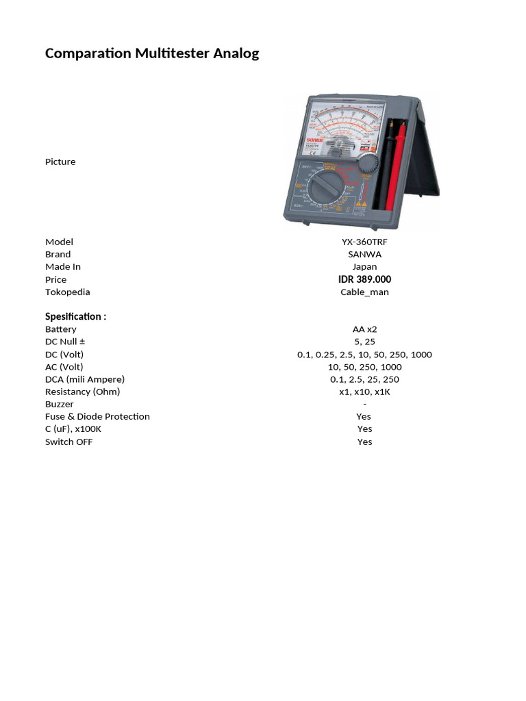 Comparison of Analog Multitesters | PDF | Electric Power | Power ...
