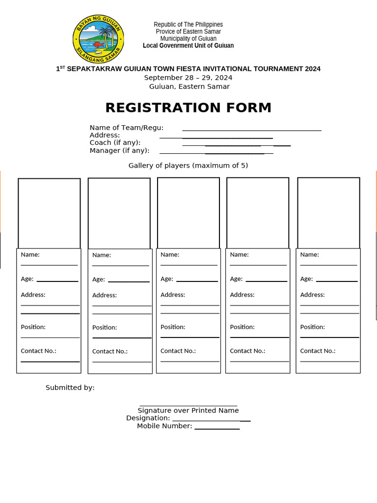 Guiuan Sepaktakraw Tournament 2024 Registration | PDF