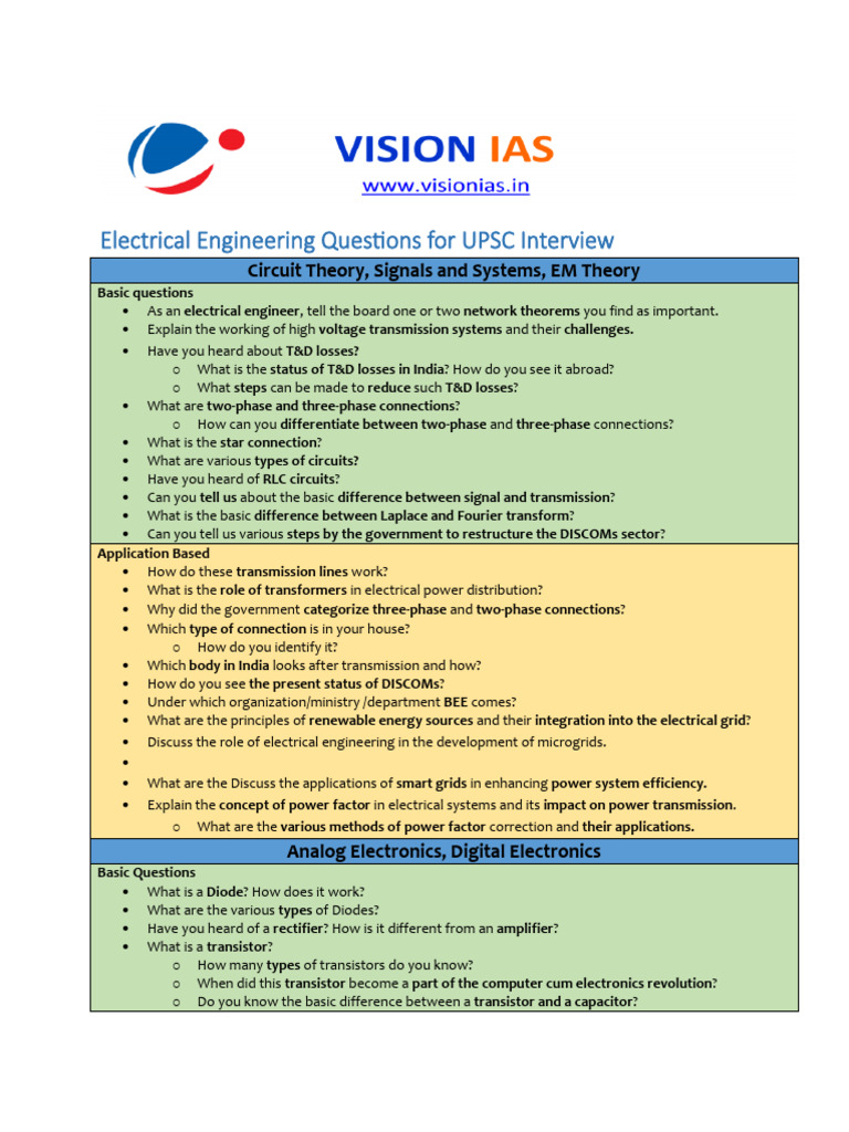 UPSC Electrical Engineering Interview Guide | PDF | Electric Motor ...