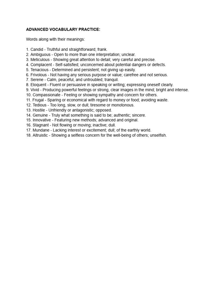 Advanced Vocabulary Practice Guide | PDF | Career & Growth
