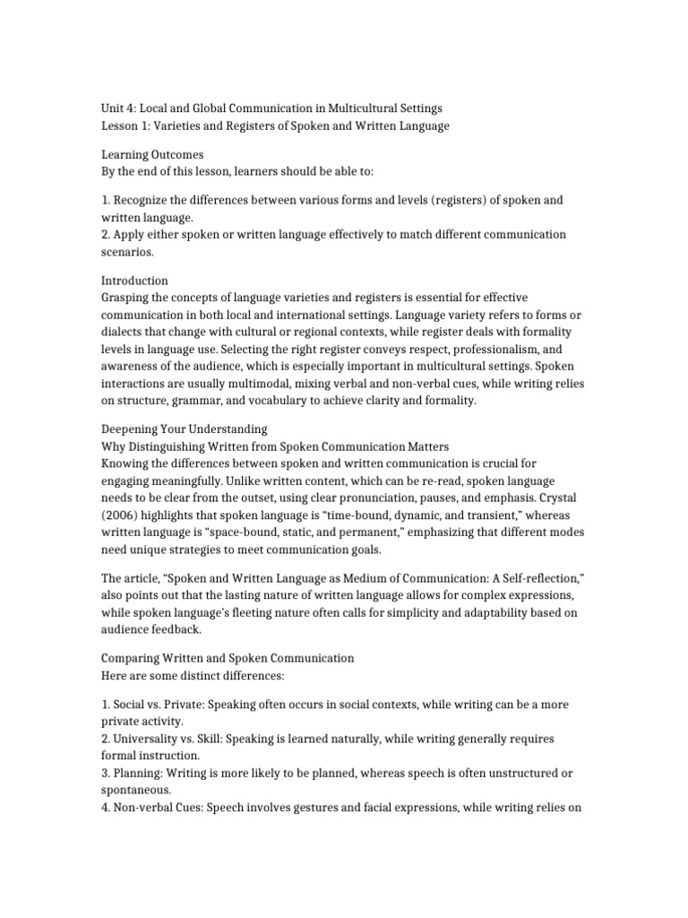 Unit 4 Lesson 1 Communication Refined | PDF | Communication | Nonverbal ...