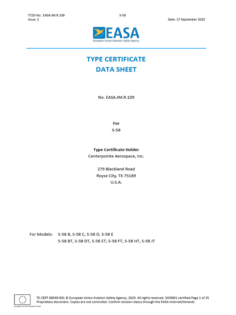 EASA - IM.R.109 Issue 2 Centerpointe Aerospace S-58 | PDF | Federal ...