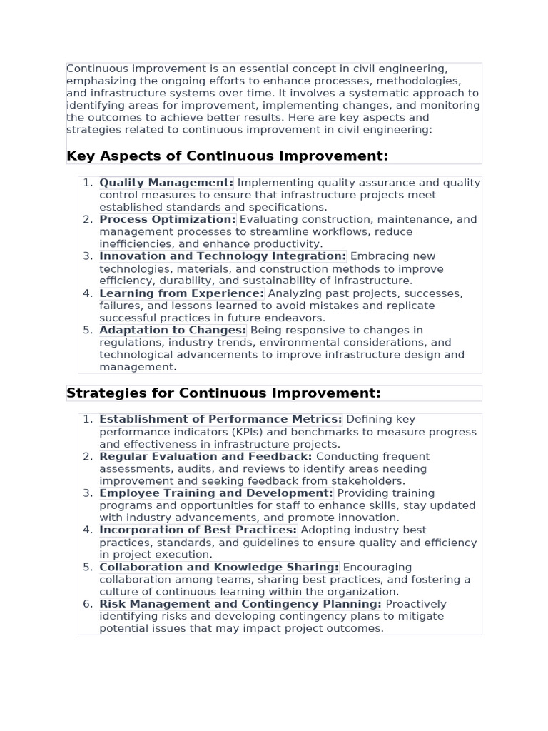 Continuous Improvement in Civil Engineering | PDF | Innovation ...