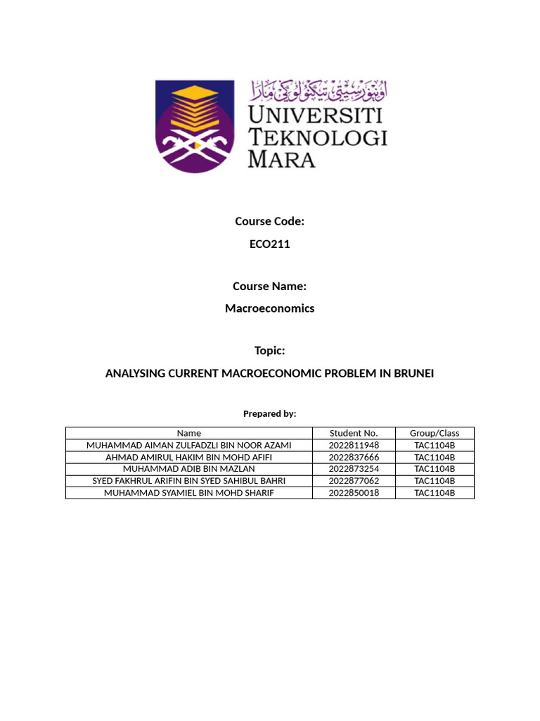 Eco211 Assignment 2024 Brunei Pdf Inflation Fiscal Policy