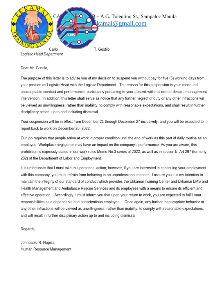 Suspension Notice for Logistic Head | PDF | Finance & Money Management