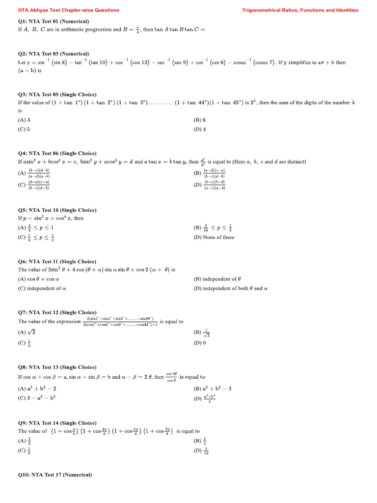 03 Trigonometrical Ratios Functions and Identities | PDF