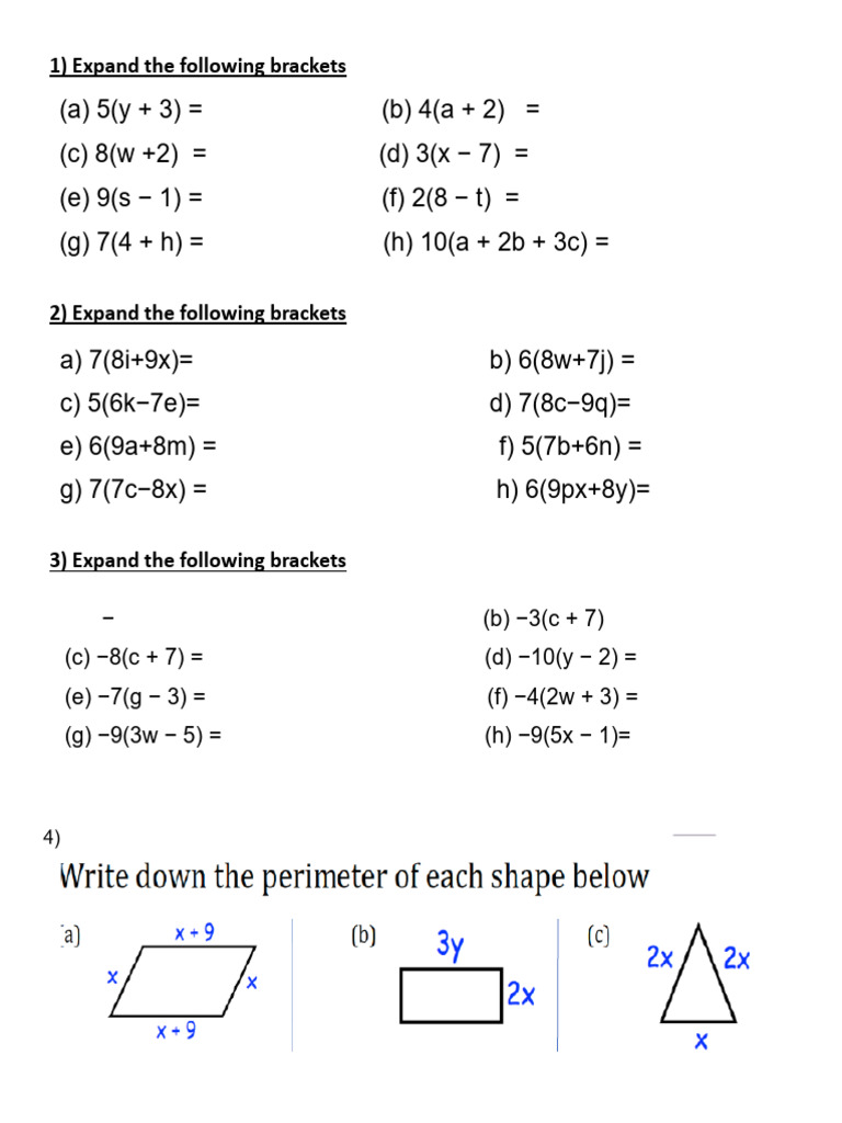 Expand Algebraic Brackets Exercises | PDF