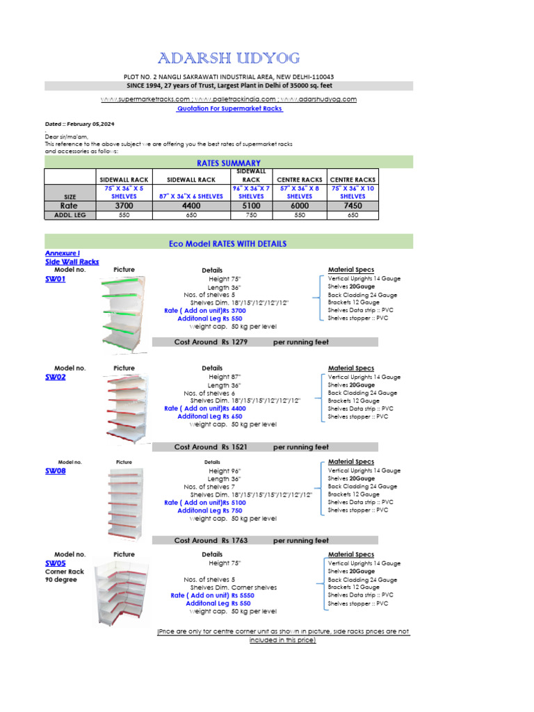 Supermarket Rack Quotation Details | PDF
