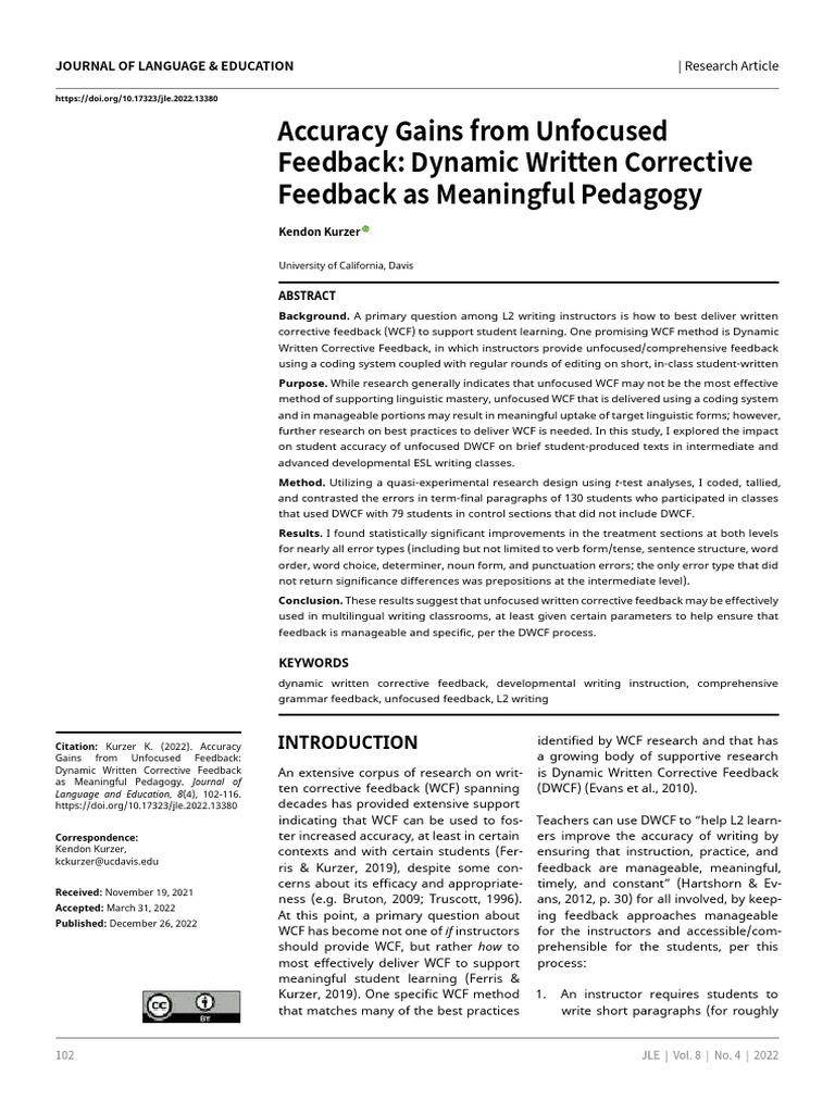 Accuracy Gains From Unfocused Feedback Dynamic Written Corrective ...