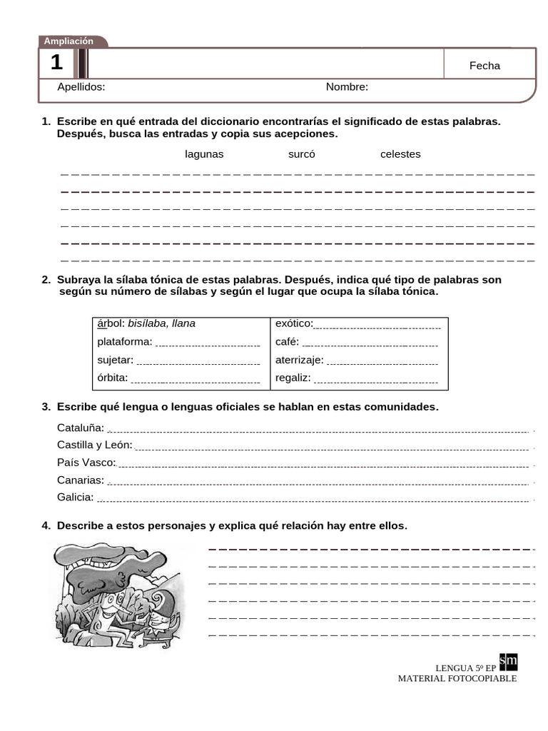 Actividades de Lengua para 5º EP | PDF
