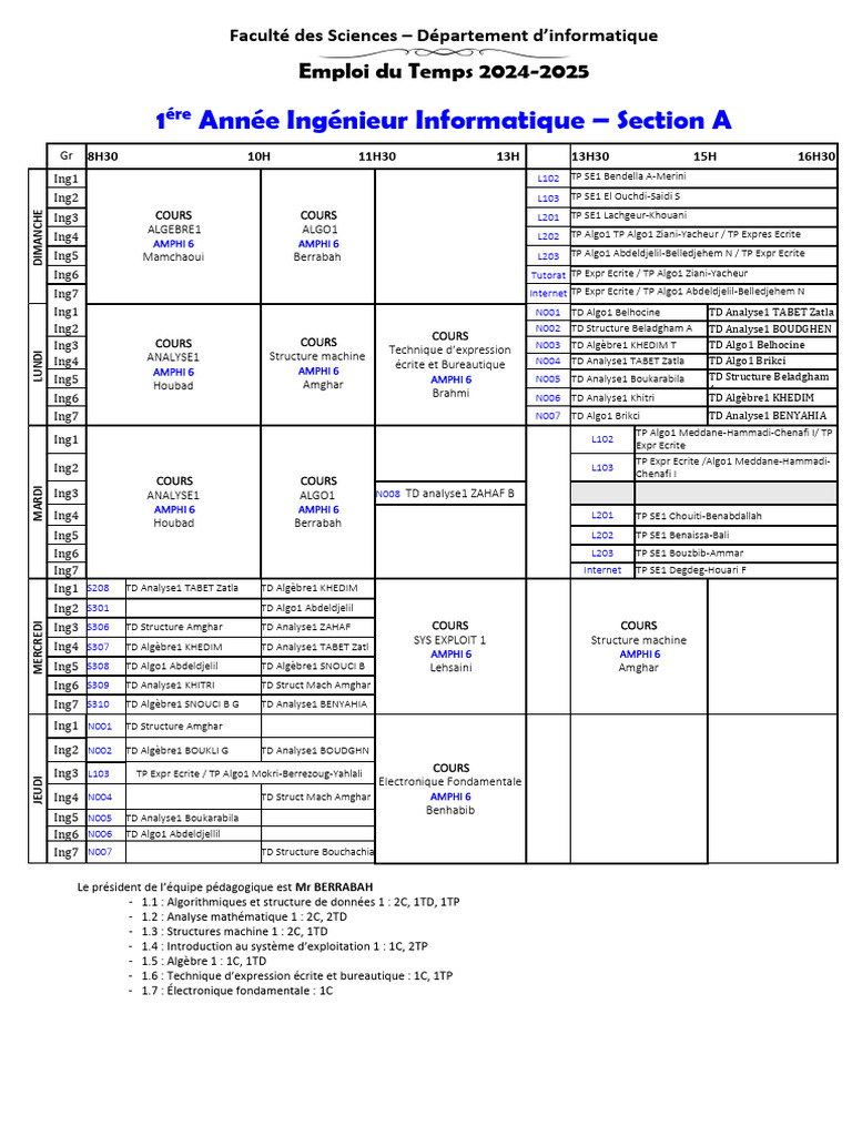 Emploi du Temps Informatique 2024-2025 | PDF | Informatique | Informatique