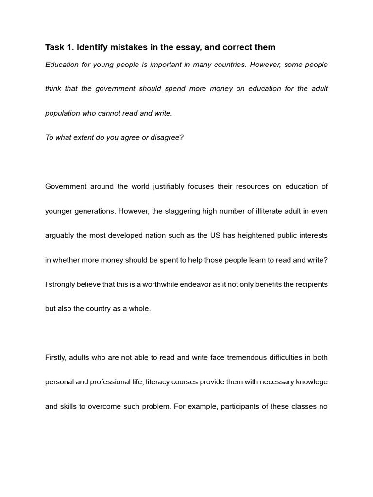 Correcting Essay Mistakes on Adult Education | PDF