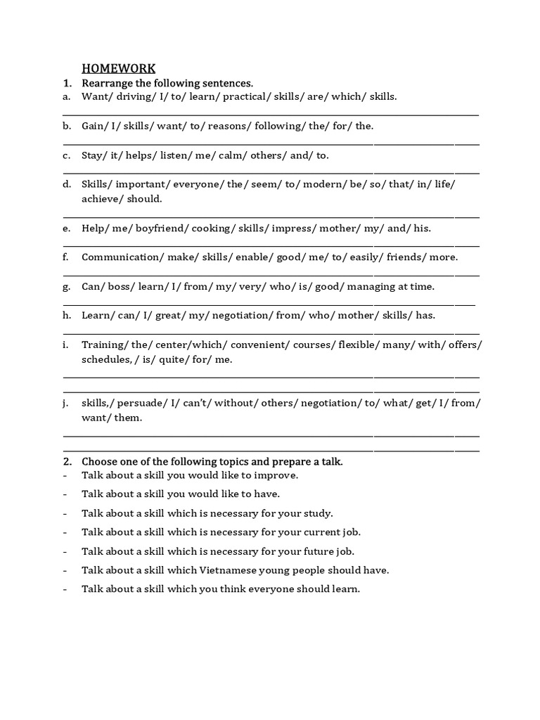 Sentence Rearrangement Homework Guide | PDF