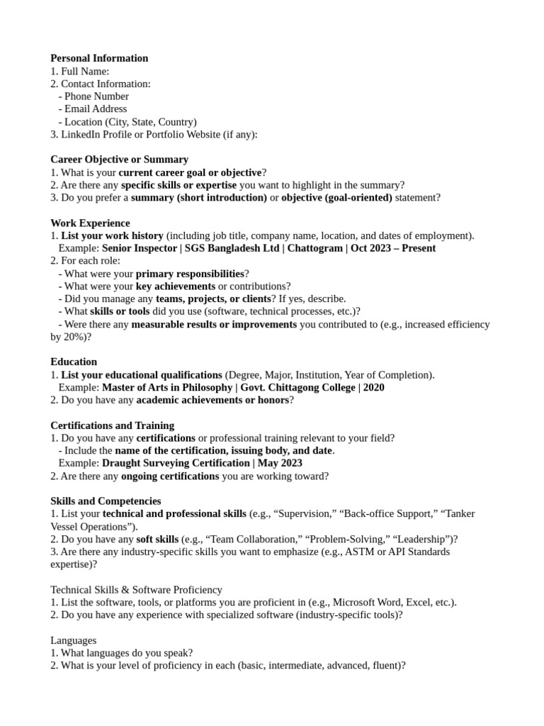 Questions For CV Resume Writing | PDF | Résumé | Computing