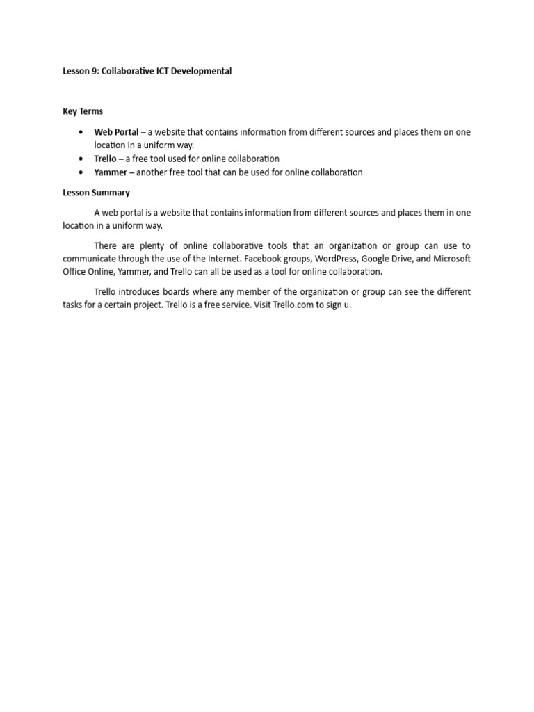Lesson 9 Collaborative ICT Developmental | PDF | Career & Growth ...