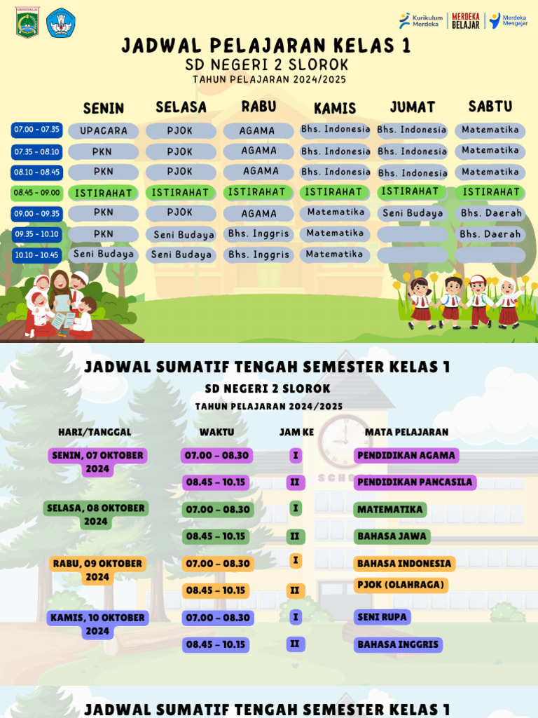 Hijau Merah Imut Jadwal Pelajaran Dokumen A4 | PDF